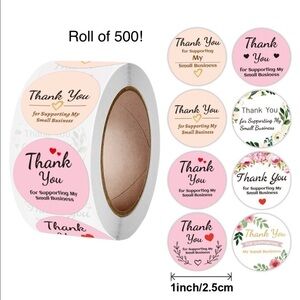 Roll of 500 Thank You Stickers 2.5 cm